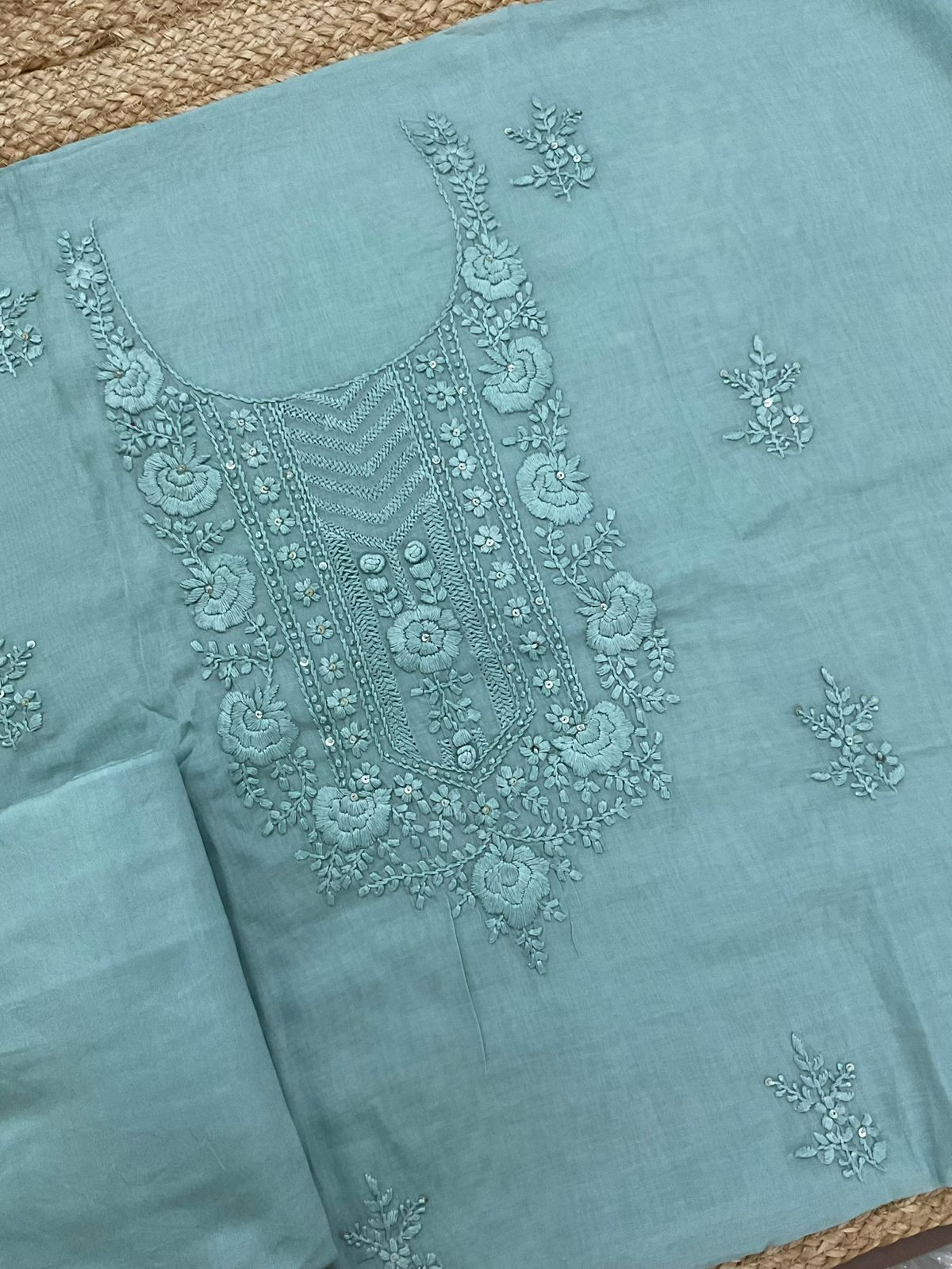 Soft Chanderi Embroidered Suit - Blue