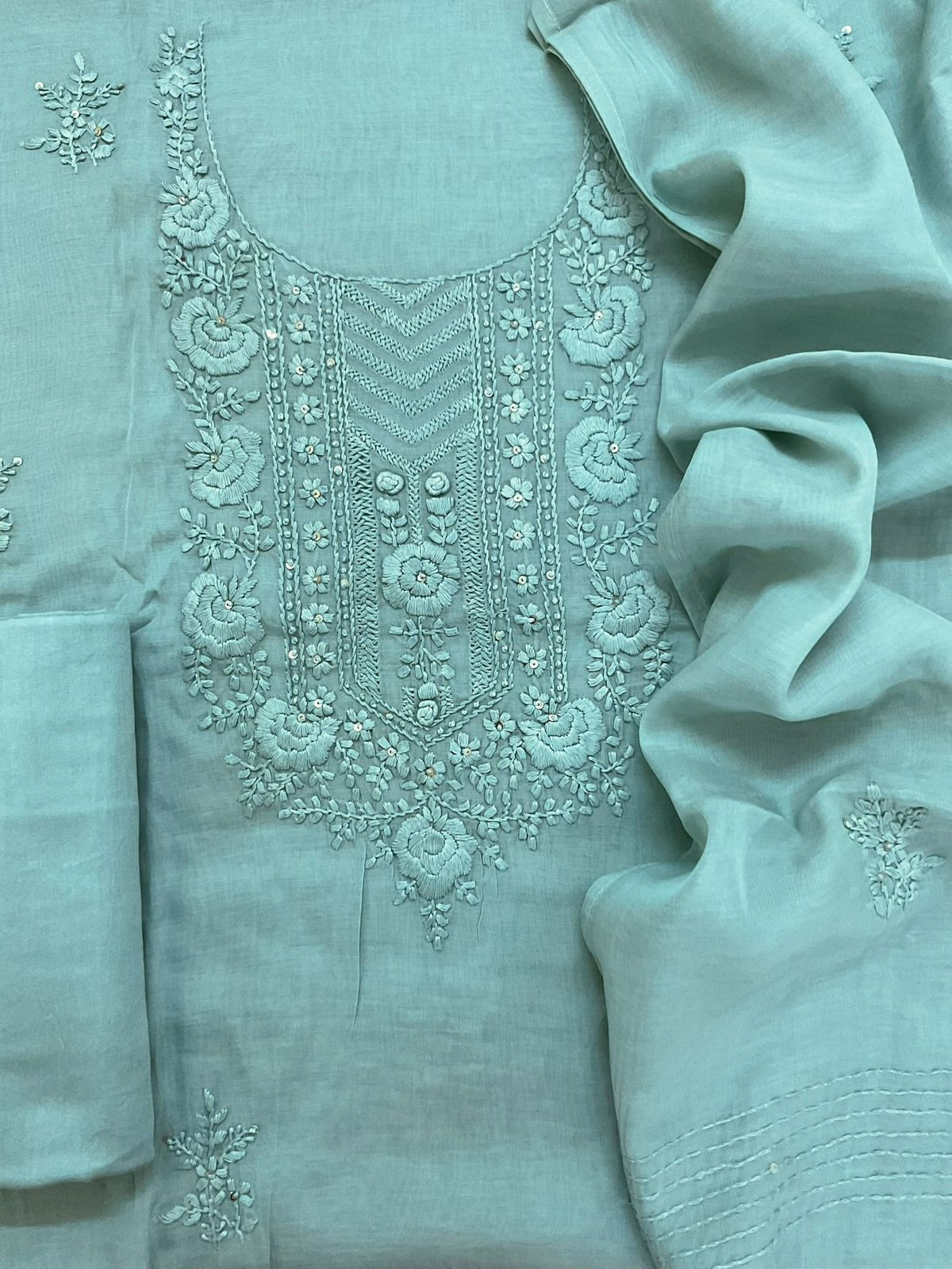 Soft Chanderi Embroidered Suit - Blue