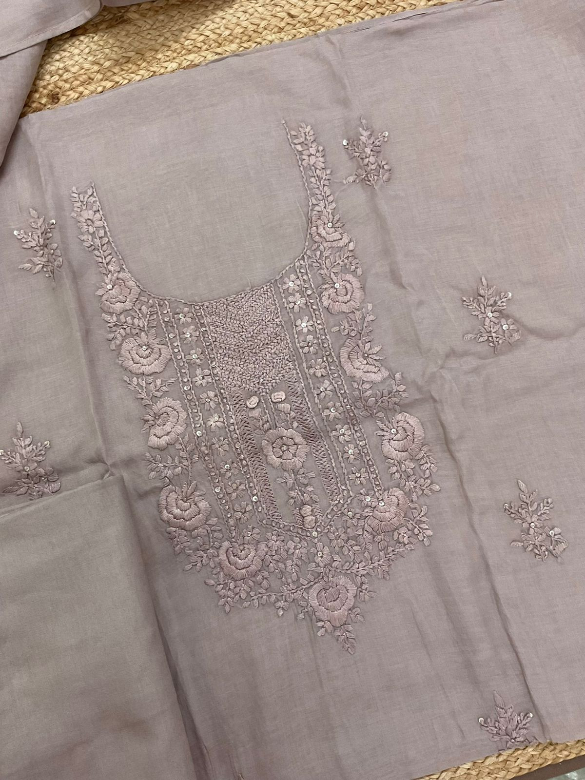 Soft Chanderi Embroidered Suit - Mauve
