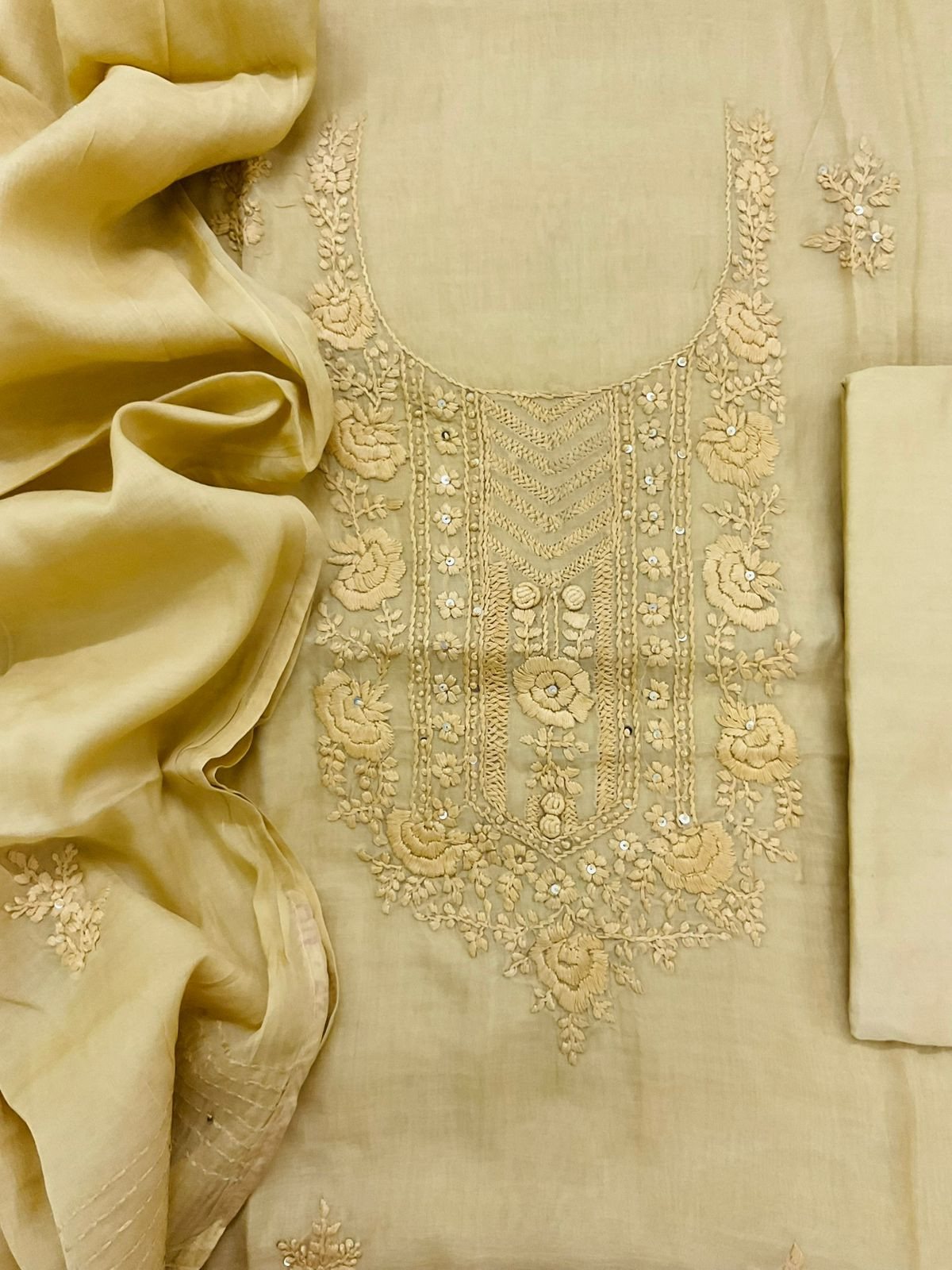 Soft Chanderi Embroidered Suit - Mustard
