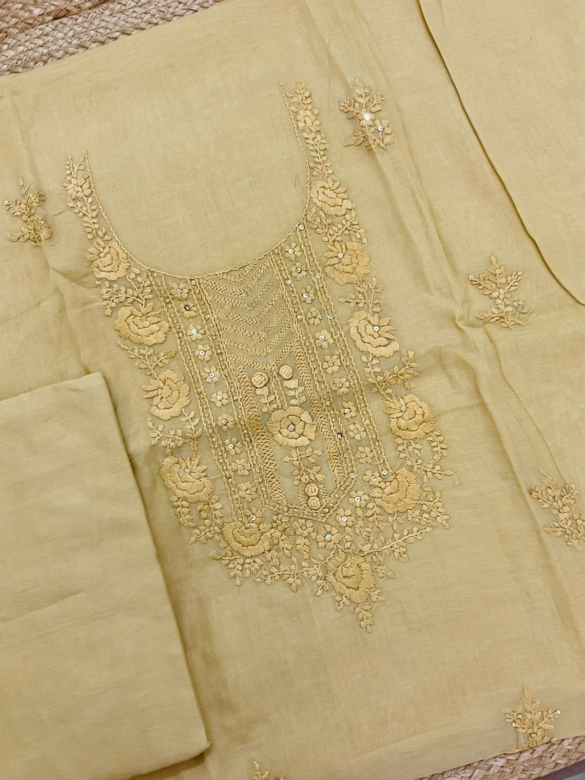 Soft Chanderi Embroidered Suit - Mustard