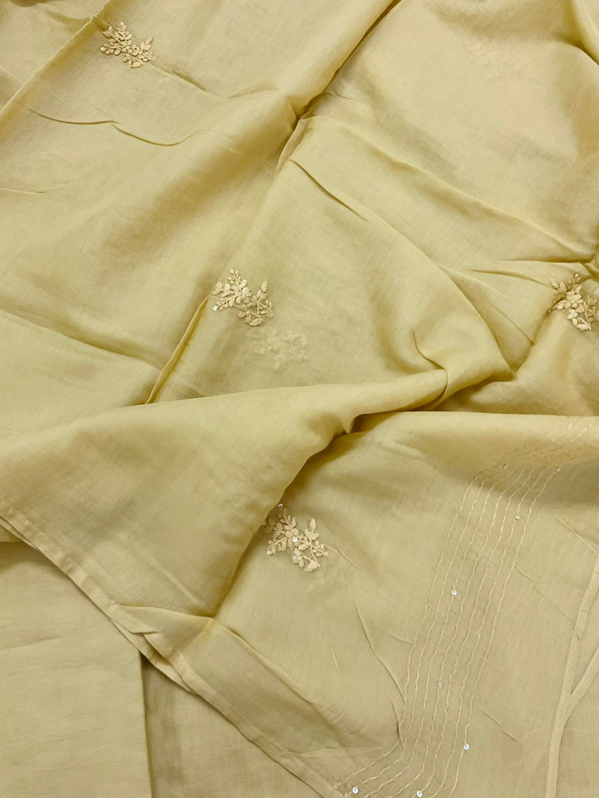 Soft Chanderi Embroidered Suit - Mustard