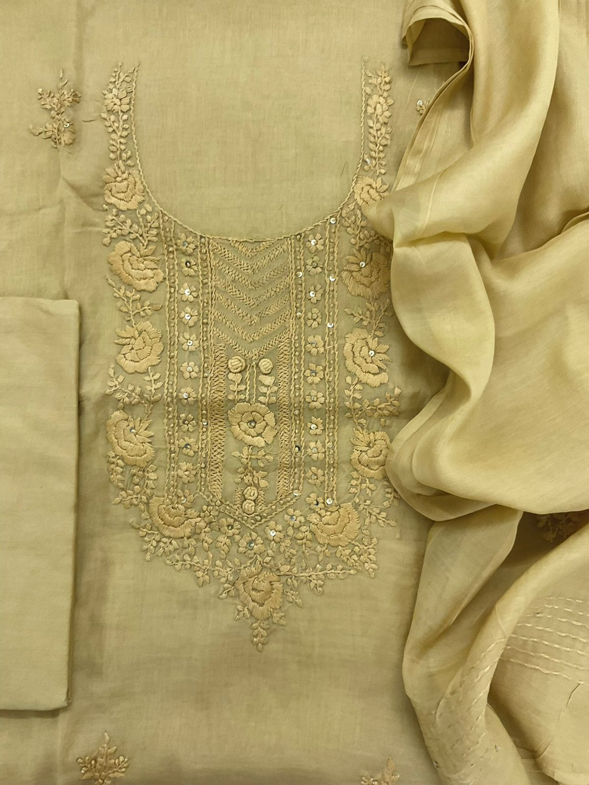Soft Chanderi Embroidered Suit - Mustard