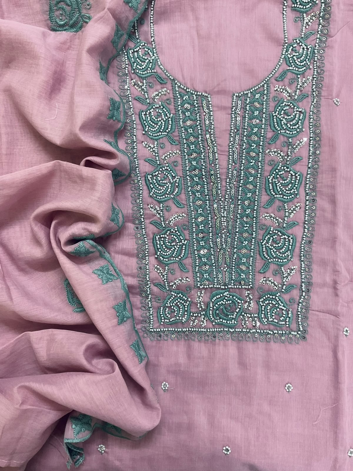 Soft Chanderi Embroidered Suit - Lavender