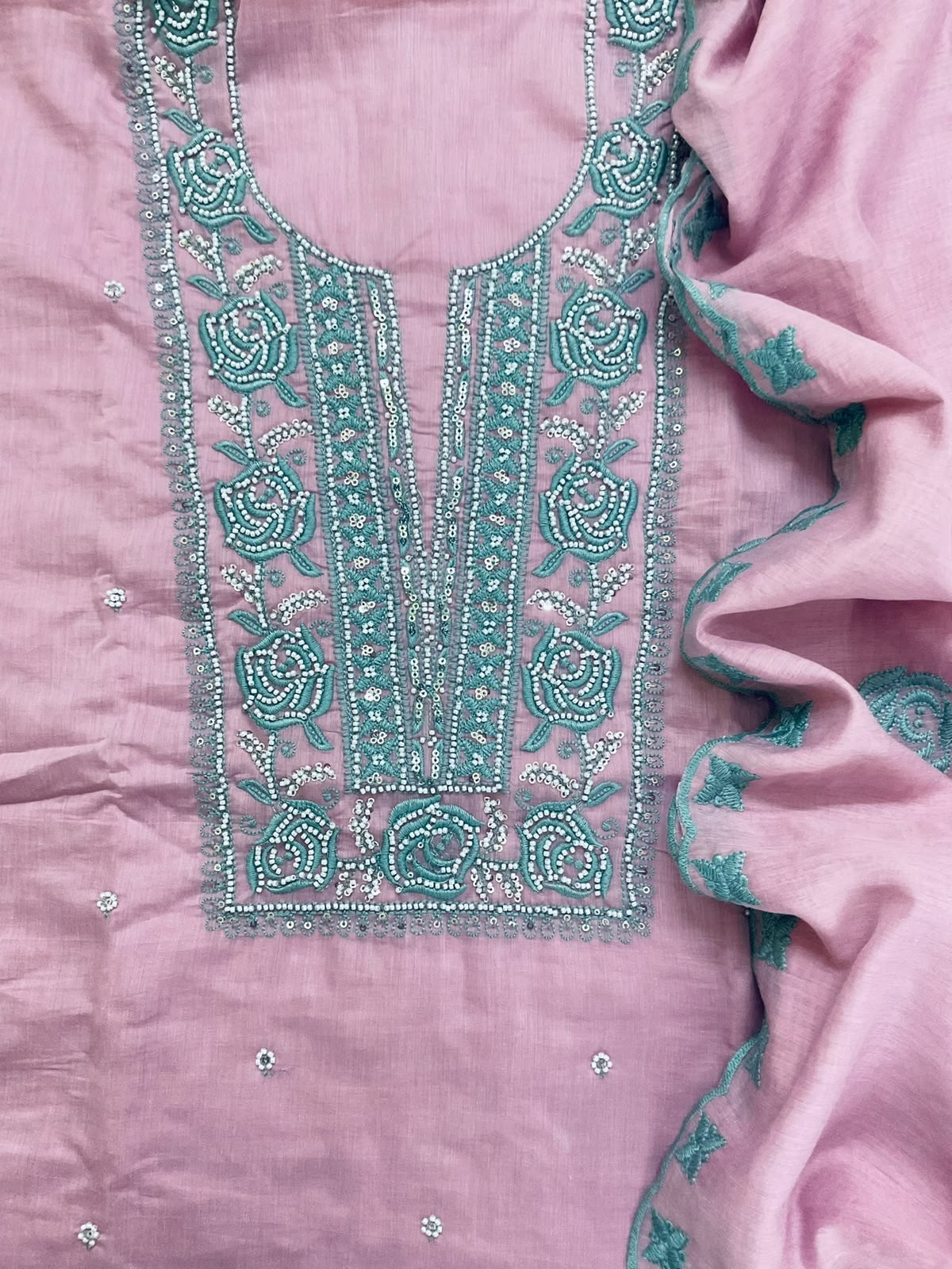Soft Chanderi Embroidered Suit - Lavender