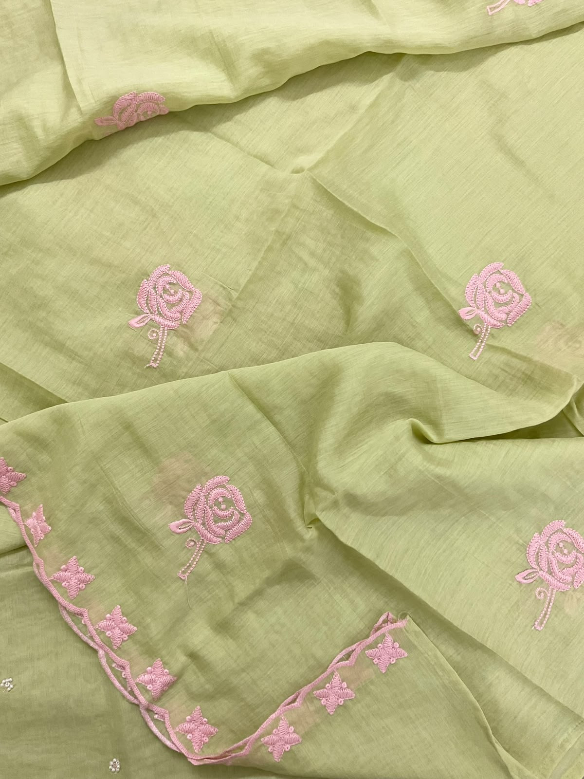 Soft Chanderi Embroidered Suit - Green
