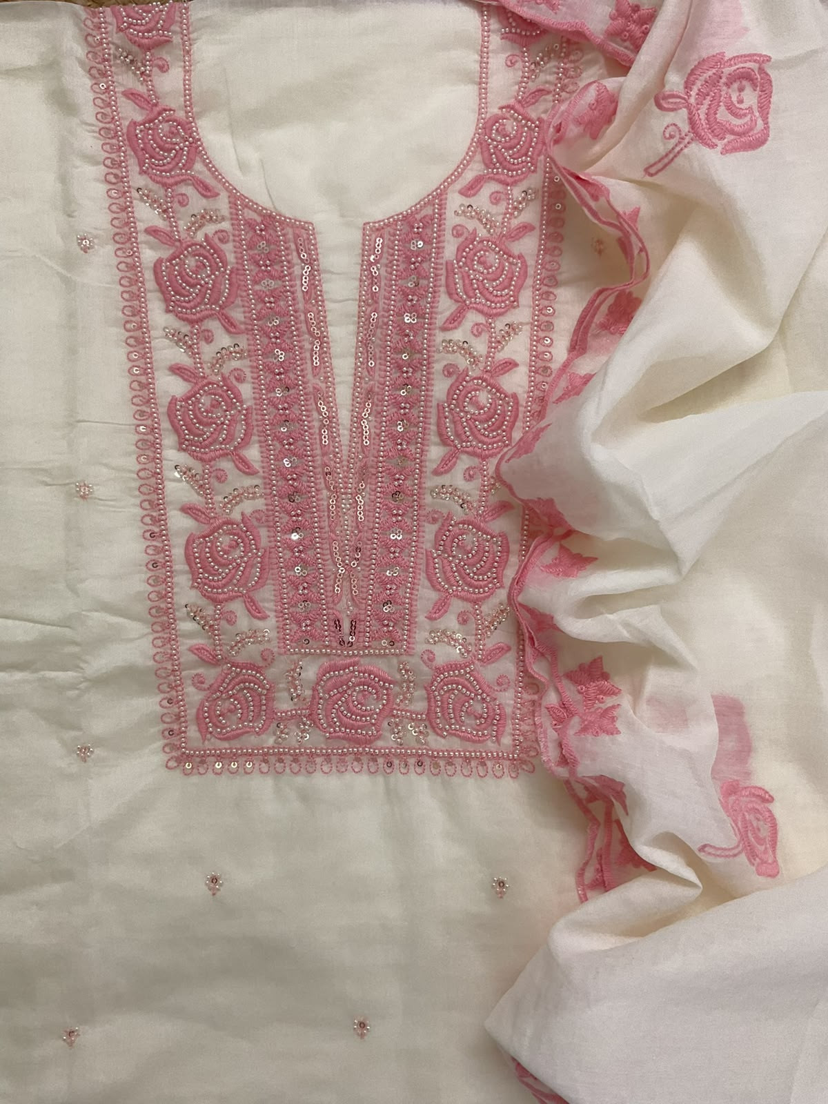 Soft Chanderi Embroidered Suit - Offwhite