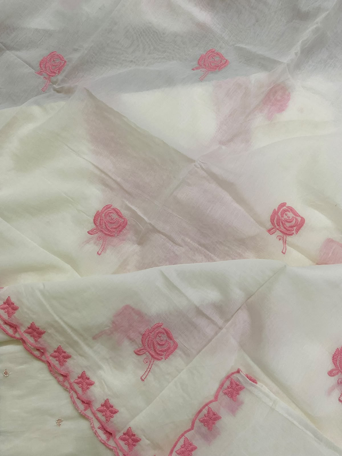 Soft Chanderi Embroidered Suit - Offwhite