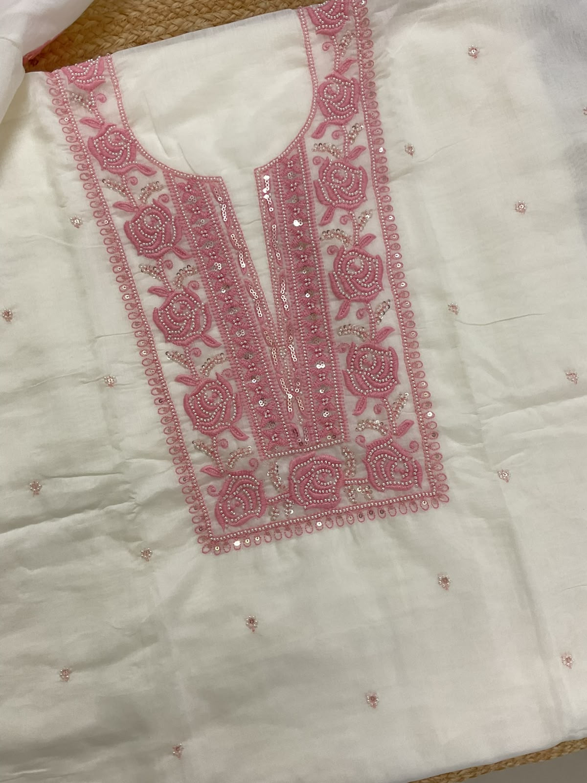 Soft Chanderi Embroidered Suit - Offwhite
