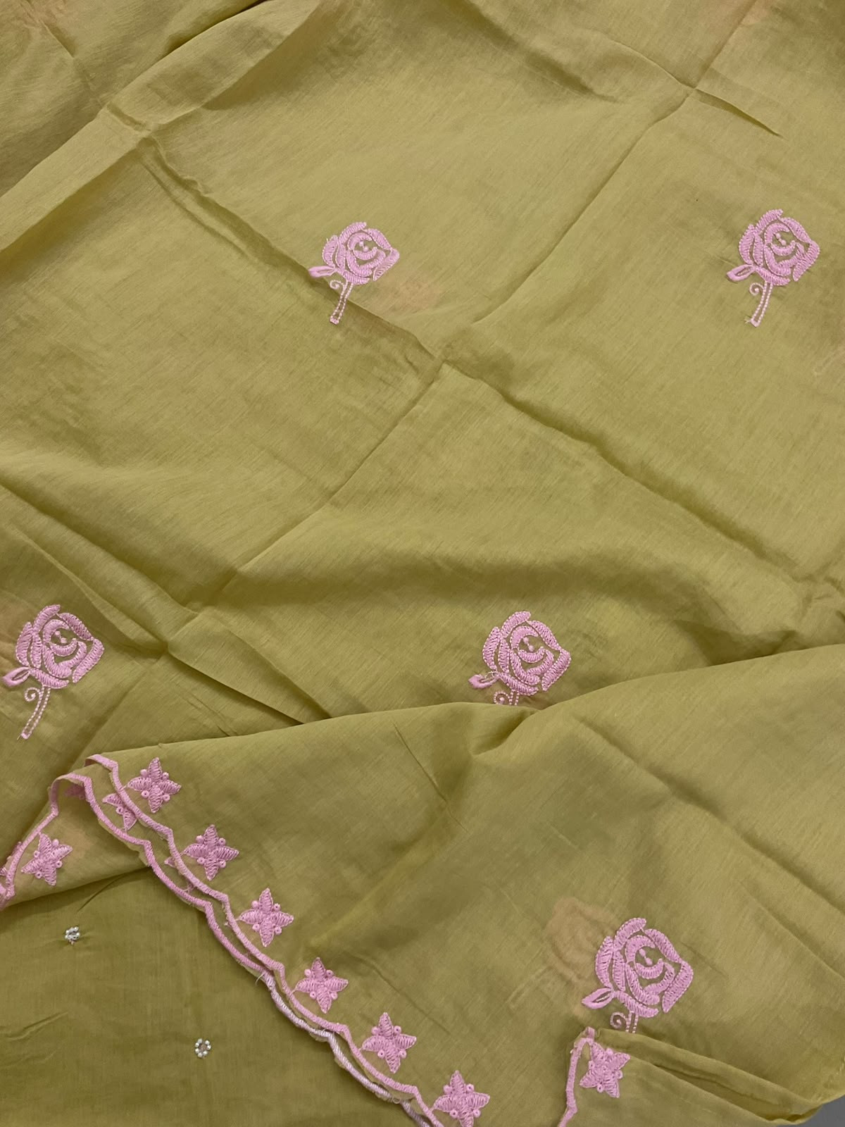 Soft Chanderi Embroidered Suit - Greenish Yellow
