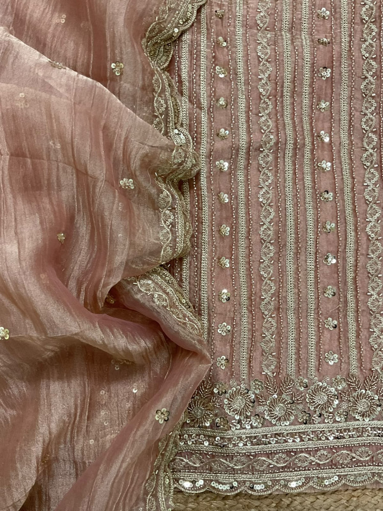 Image of Soft Crushed Tissue Embroidered Suit - Peach
