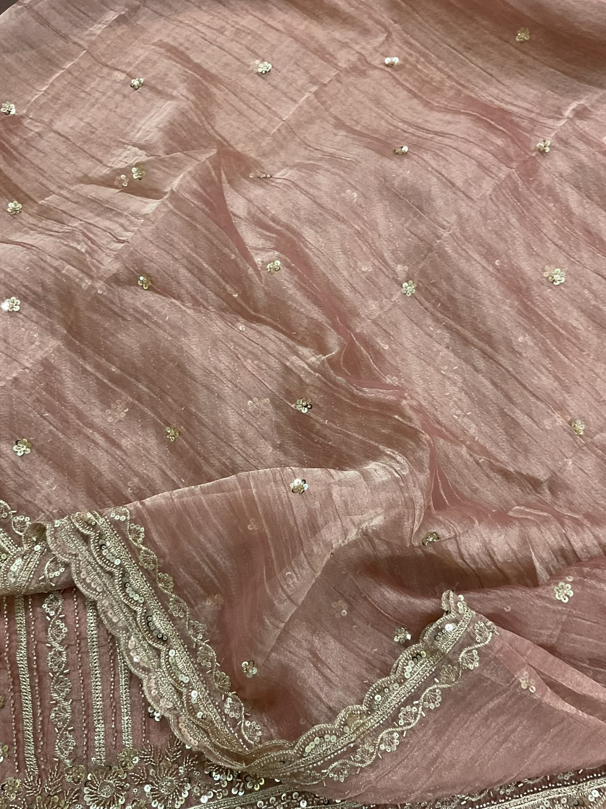 Soft Crushed Tissue Embroidered Suit - Peach