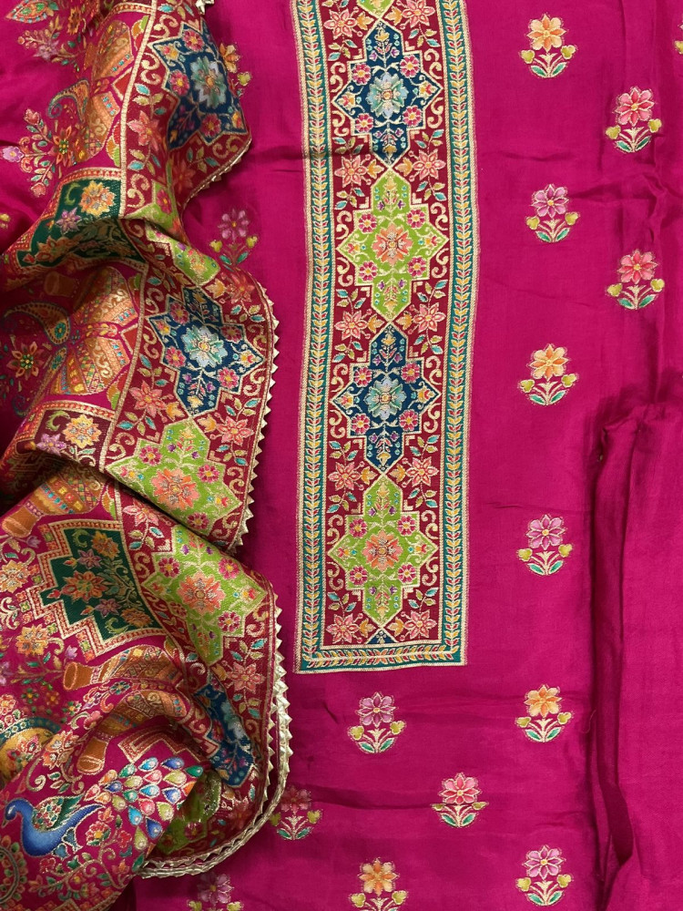 Image of Soft Dola Silk Self Weaved Suit - Pink