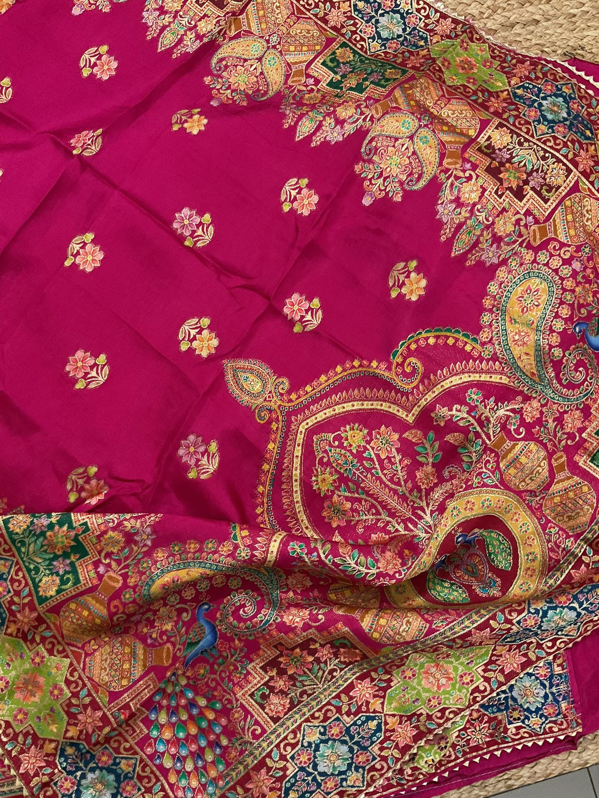Soft Dola Silk Self Weaved Suit - Pink