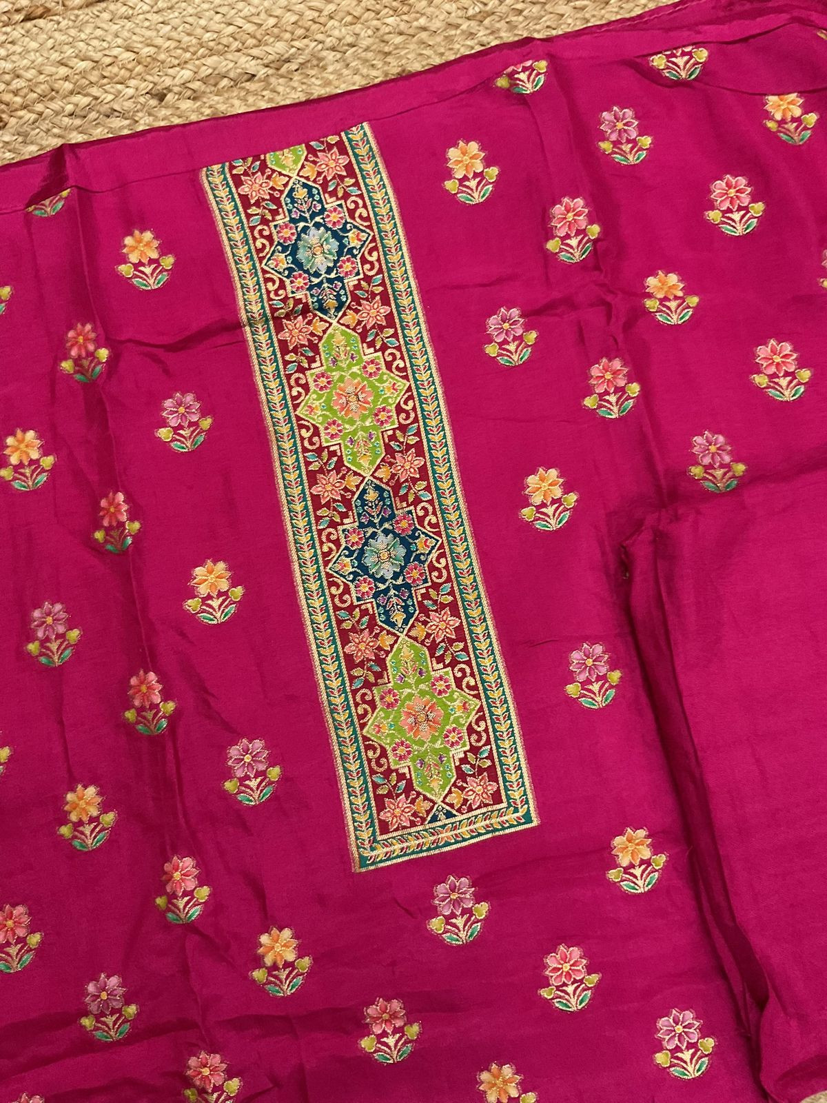 Soft Dola Silk Self Weaved Suit - Pink