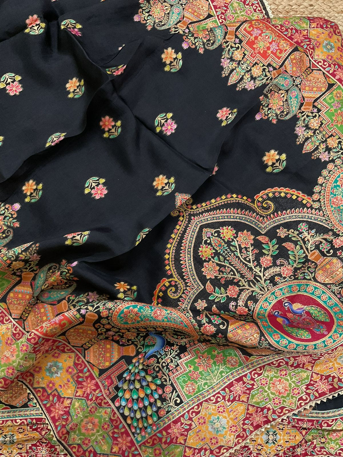 Soft Dola Silk Self Weaved Suit - Black
