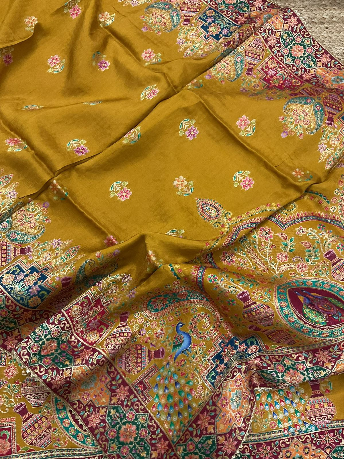 Soft Dola Silk Self Weaved Suit - Mustard