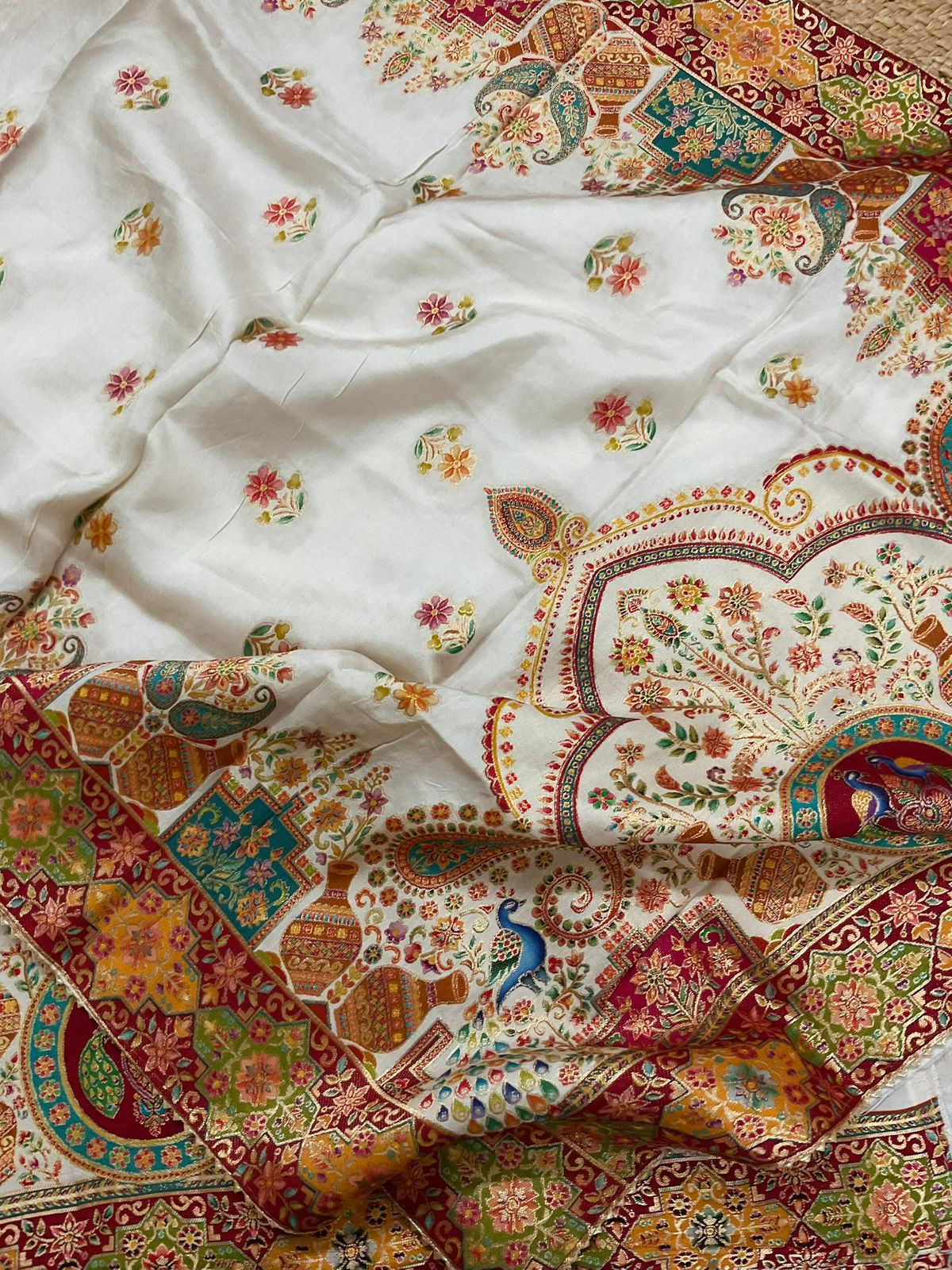 Soft Dola Silk Self Weaved Suit - Offwhite