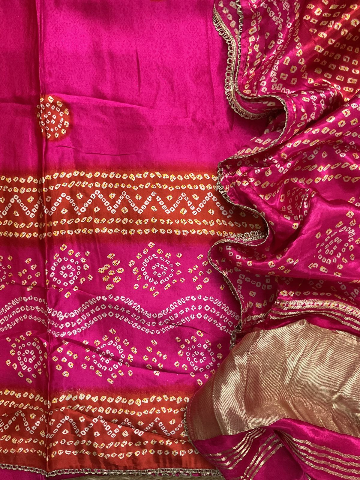Soft Gajji Silk Printed Embroidered Suit - Pink