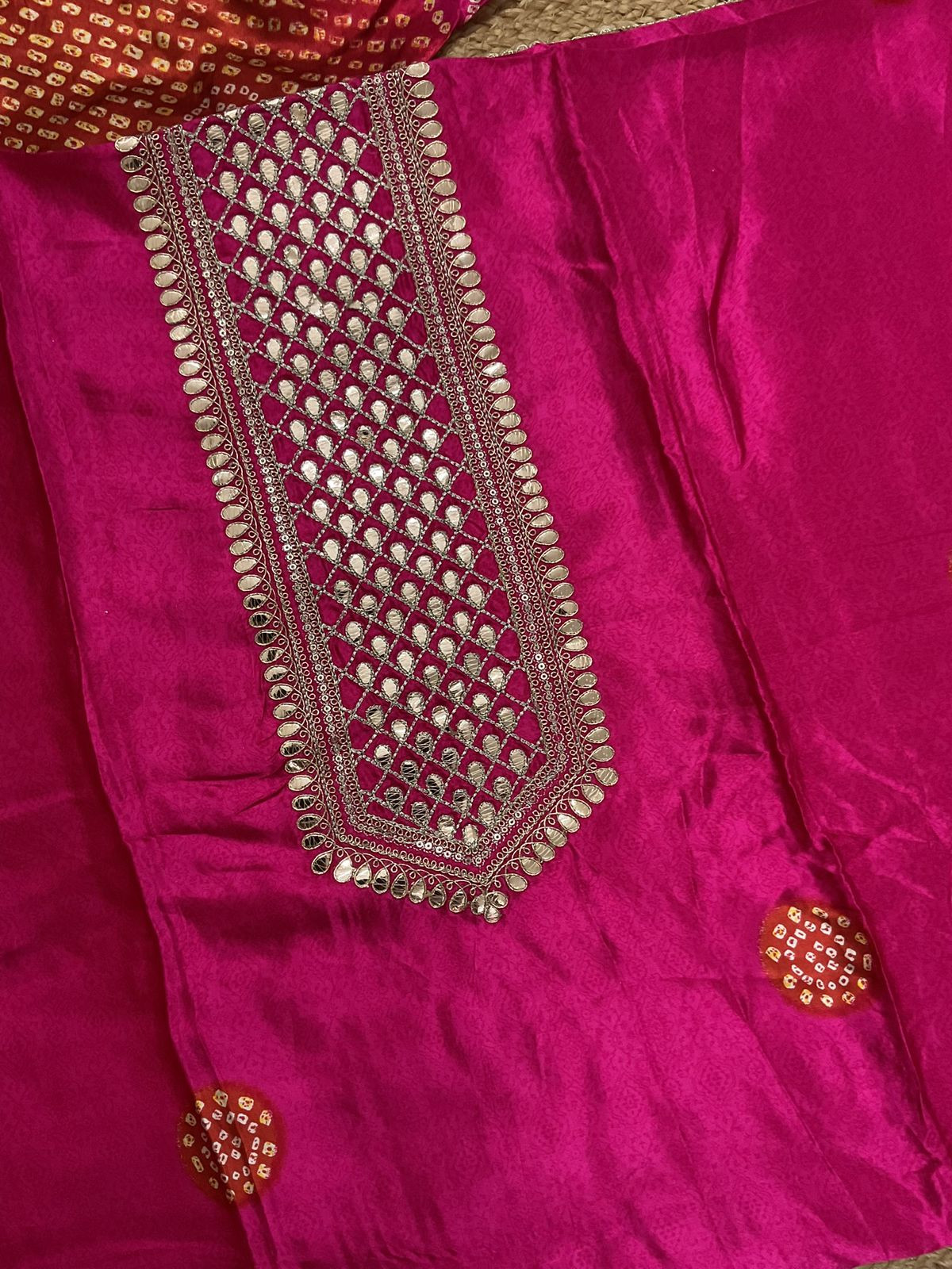 Soft Gajji Silk Printed Embroidered Suit - Pink