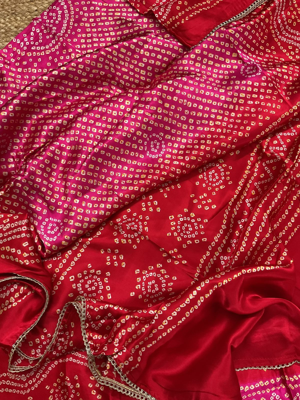 Soft Gajji Silk Printed Embroidered Suit - Red