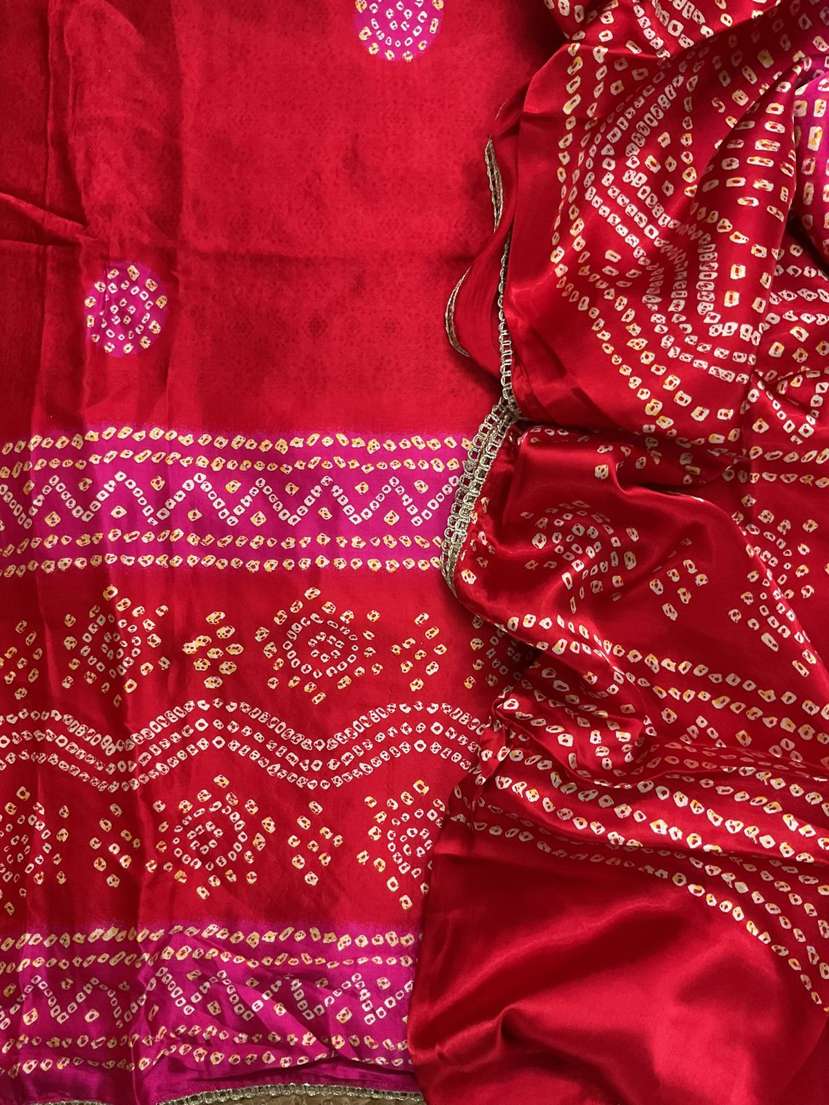 Soft Gajji Silk Printed Embroidered Suit - Red