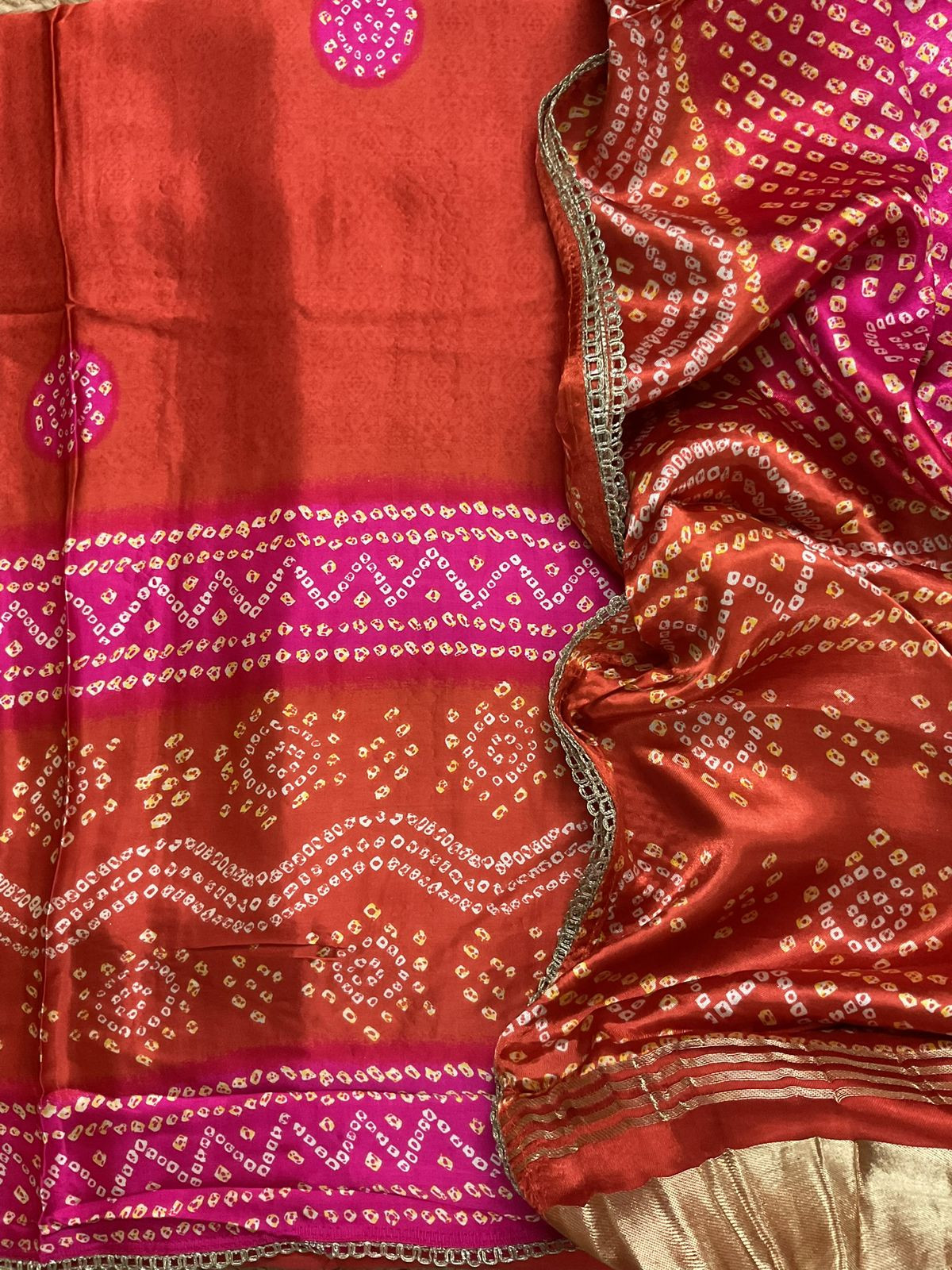 Soft Gajji Silk Printed Embroidered Suit - Orange