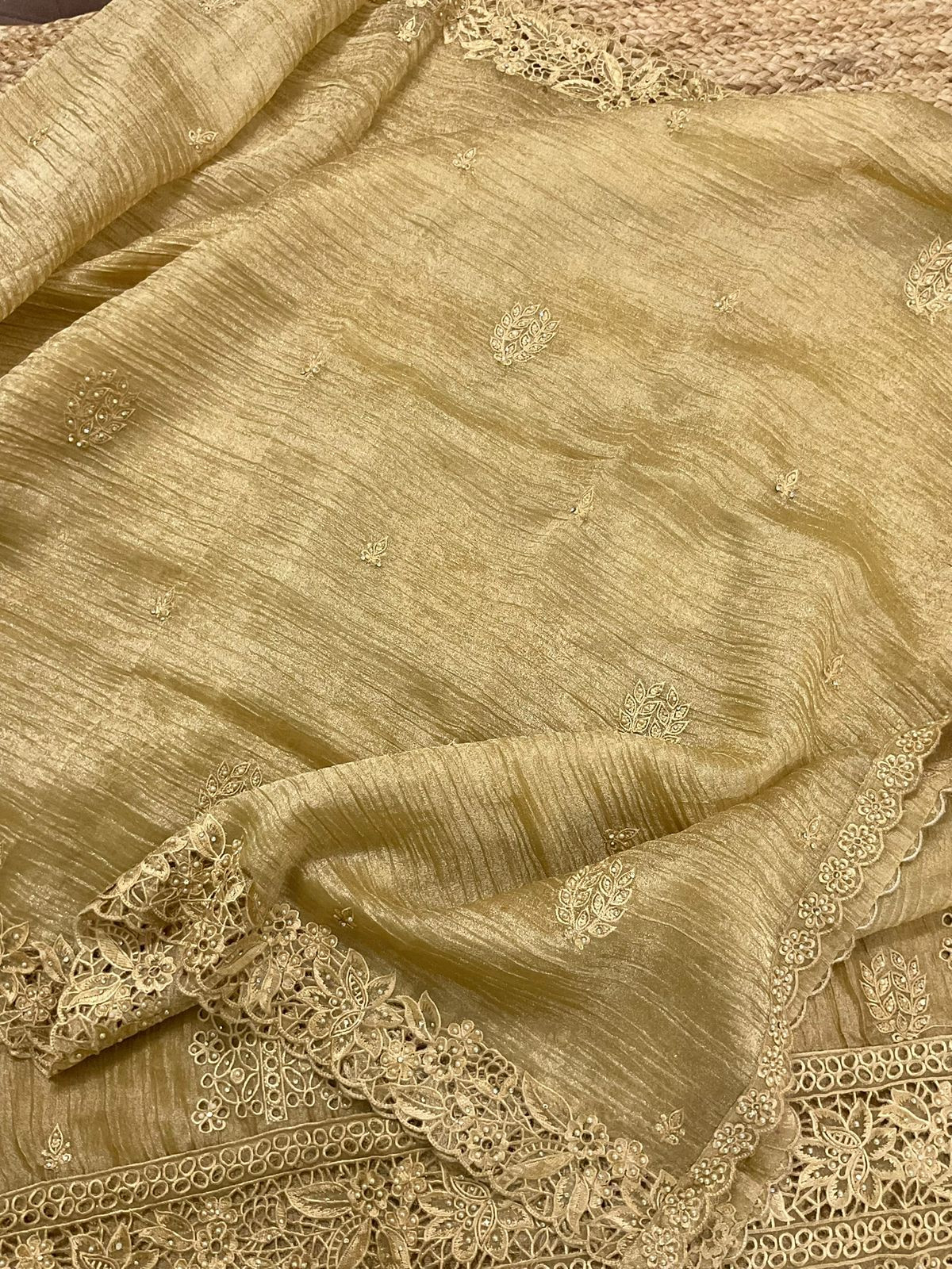 Soft Crushed Tissue Embroidered Suit - Yellow