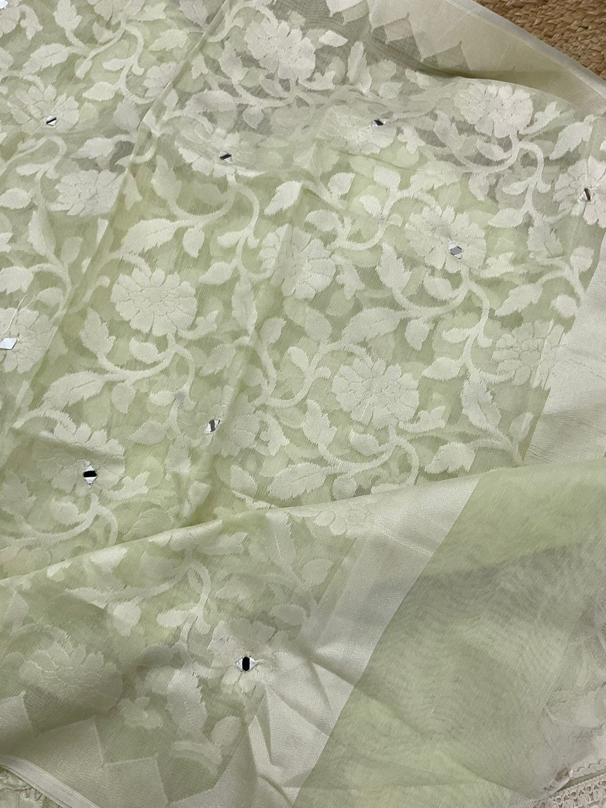 Pure Fine Supernet Self Weaved Embroidered Suit - Green