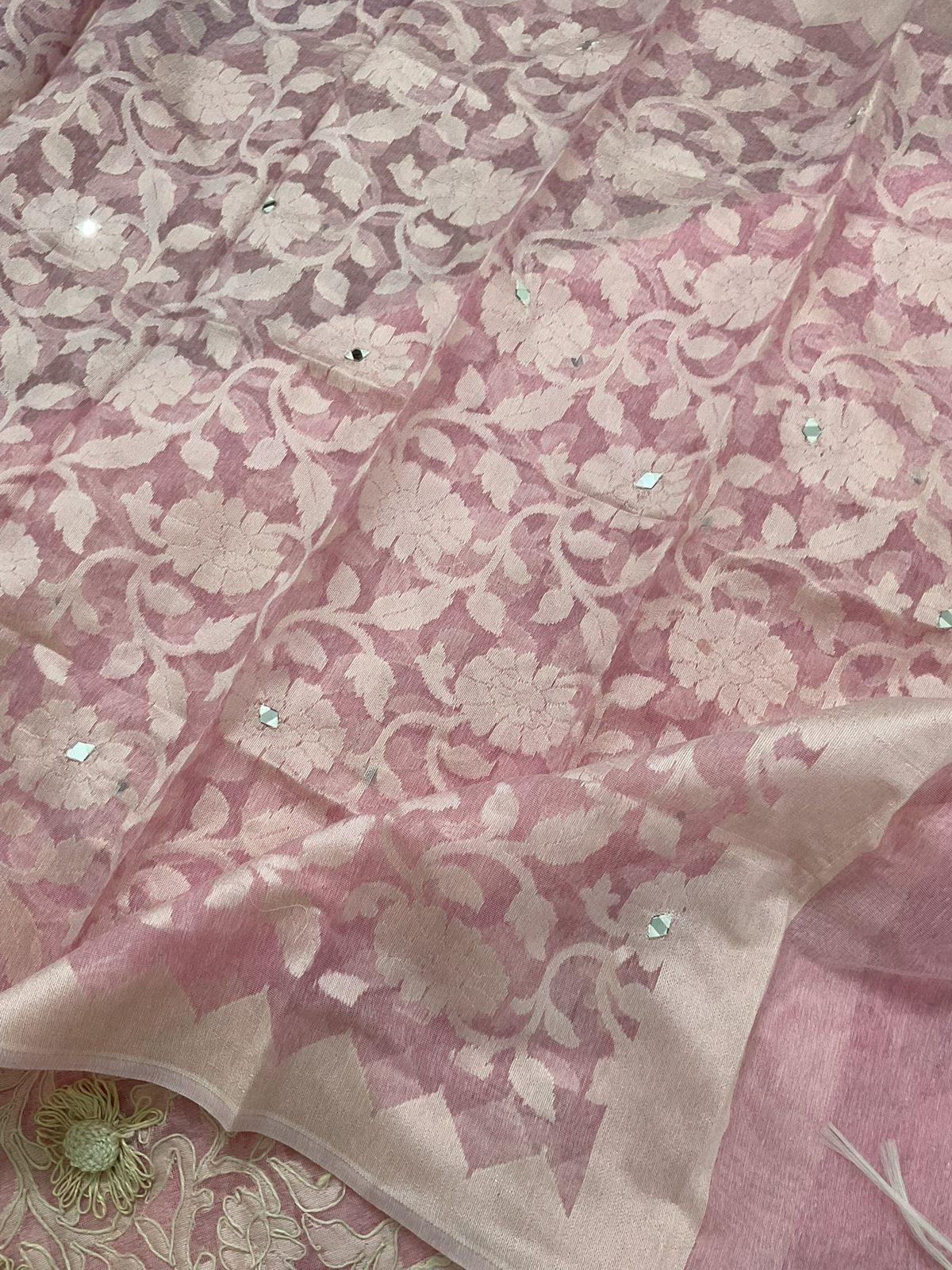 Pure Fine Supernet Self Weaved Embroidered Suit - Pink