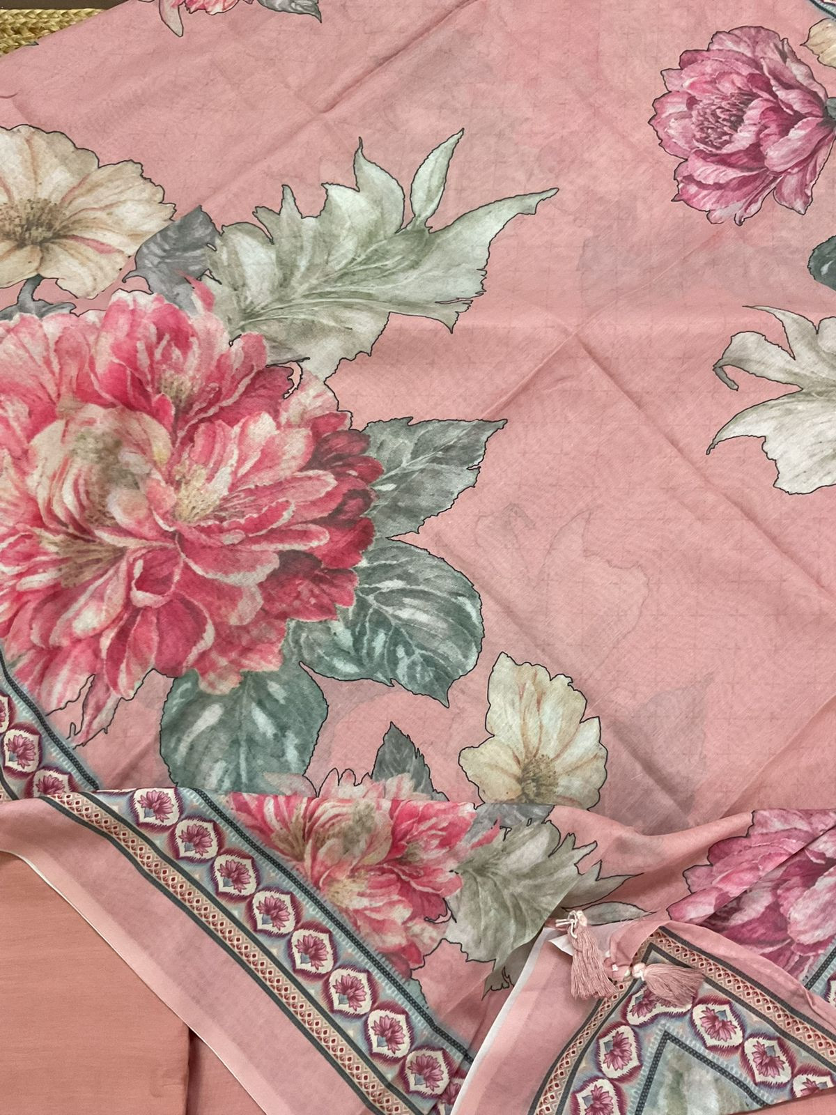 Soft Muslin Printed Embroidered Suit - Pink