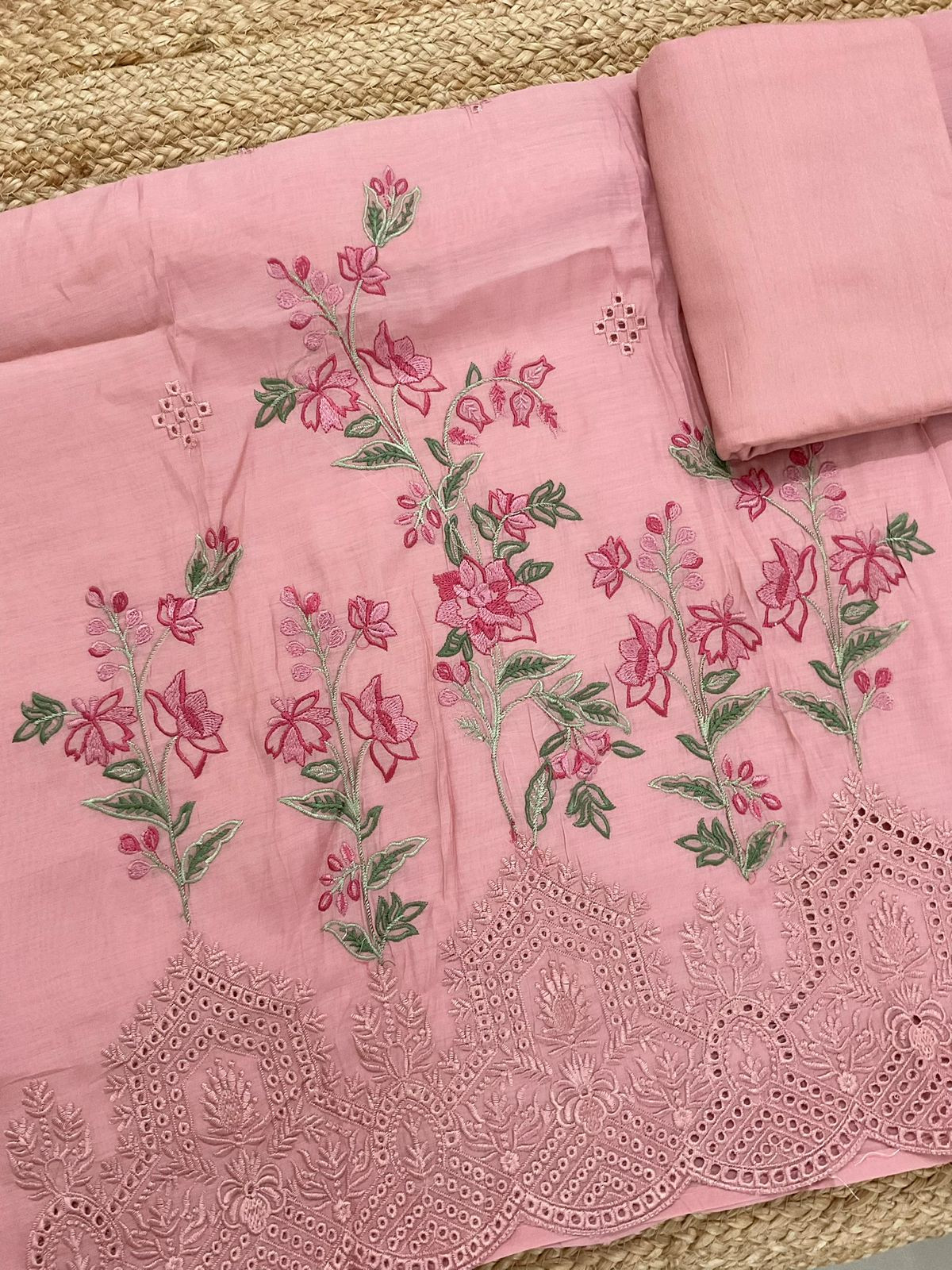 Soft Muslin Printed Embroidered Suit - Pink