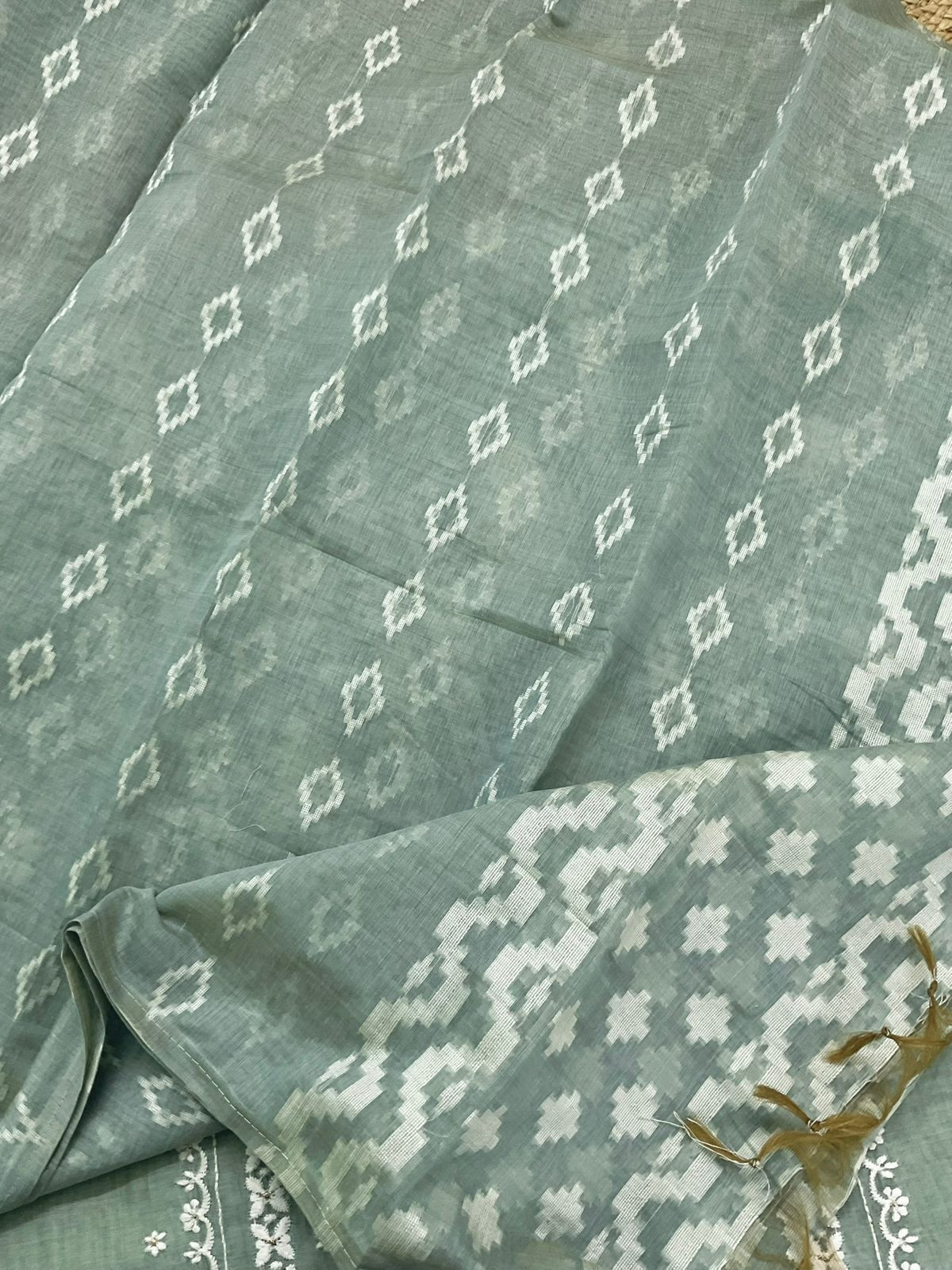 Soft Slub Chanderi Jamdani Weaved Embroidered Suit - Sea Blue