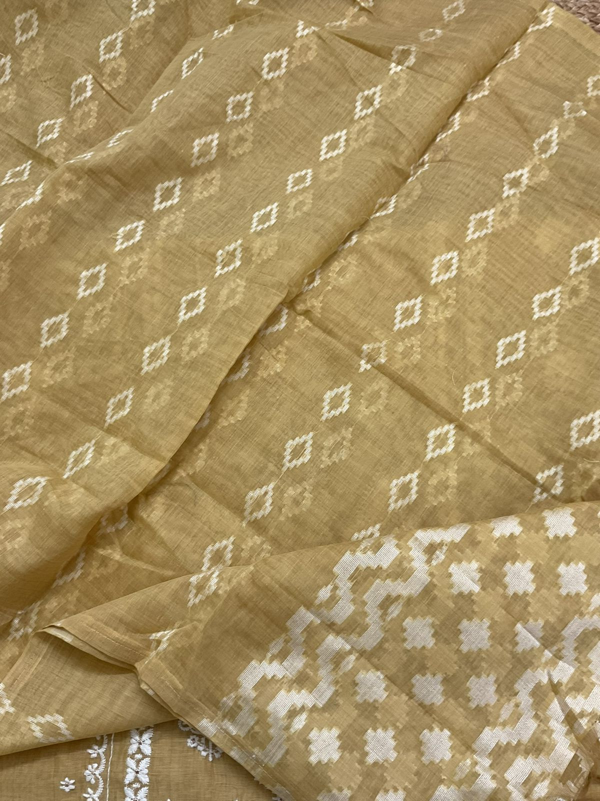 Soft Slub Chanderi Jamdani Weaved Embroidered Suit - Yellow