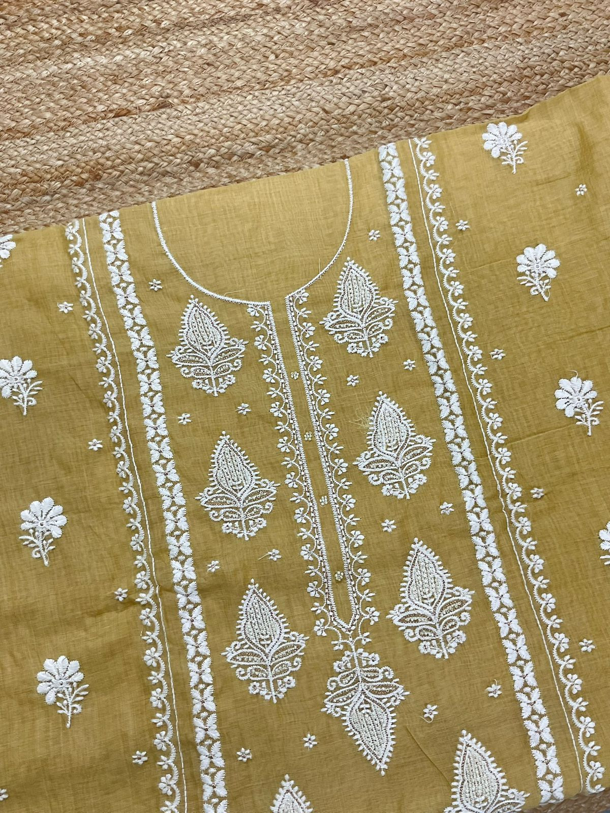Soft Slub Chanderi Jamdani Weaved Embroidered Suit - Yellow