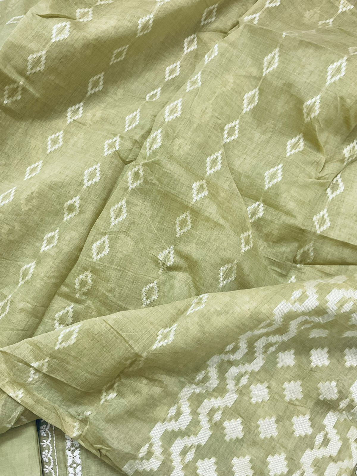 Soft Slub Chanderi Jamdani Weaved Embroidered Suit - Green