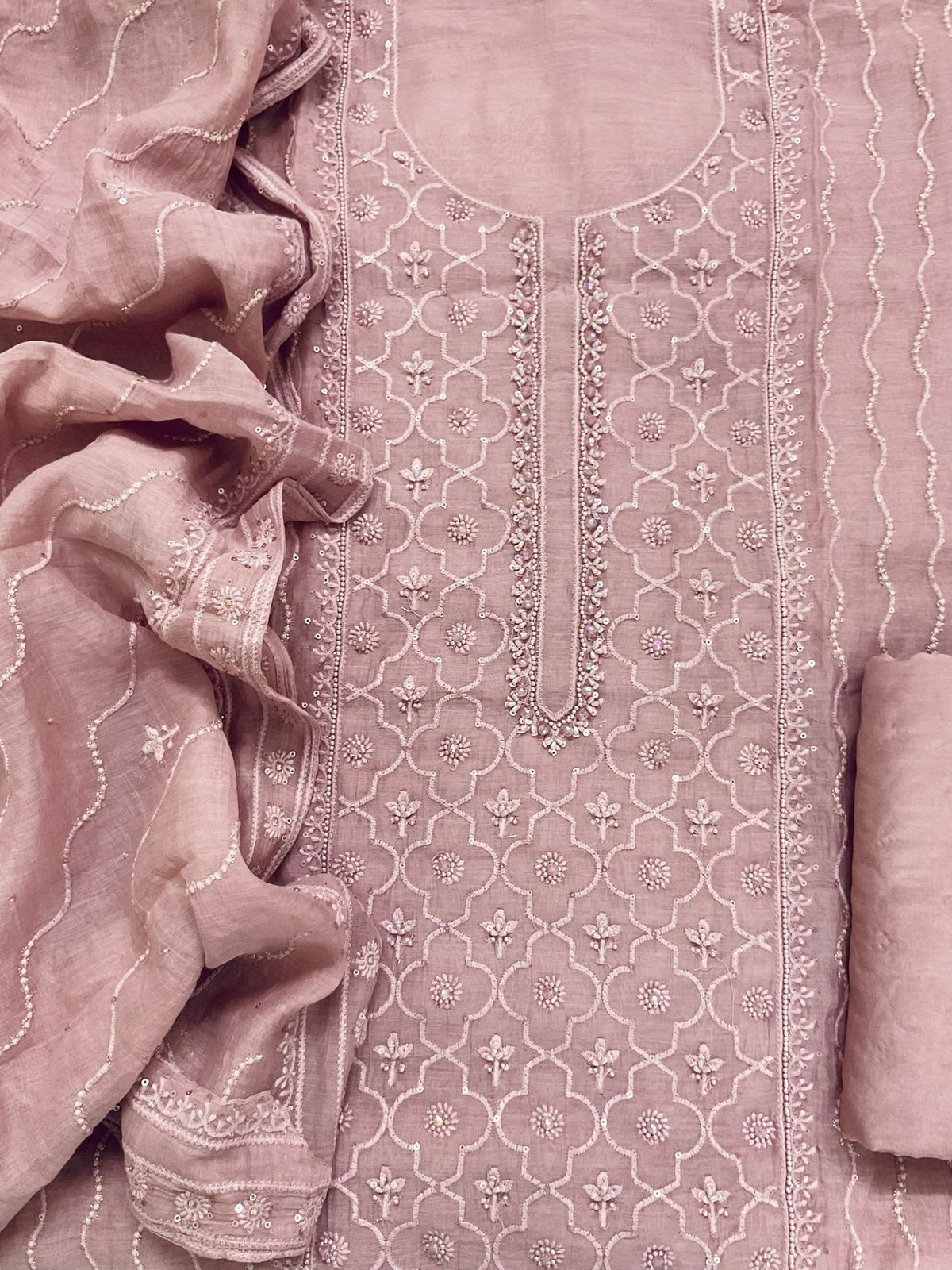Pure Mul Chanderi Embroidered Suit - Onion Pink