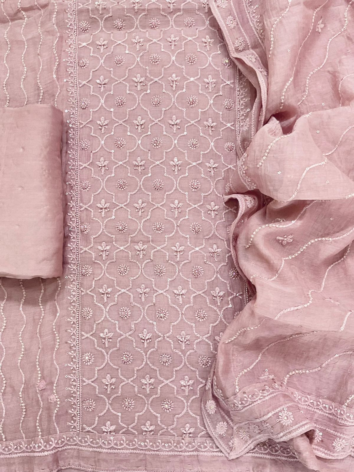 Pure Mul Chanderi Embroidered Suit - Onion Pink