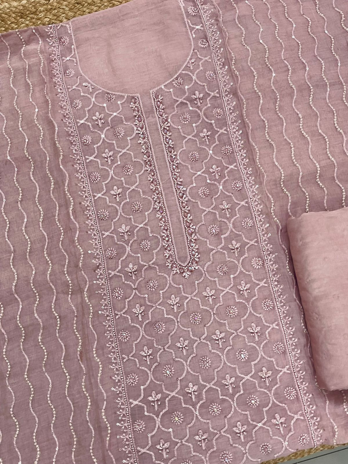 Pure Mul Chanderi Embroidered Suit - Onion Pink