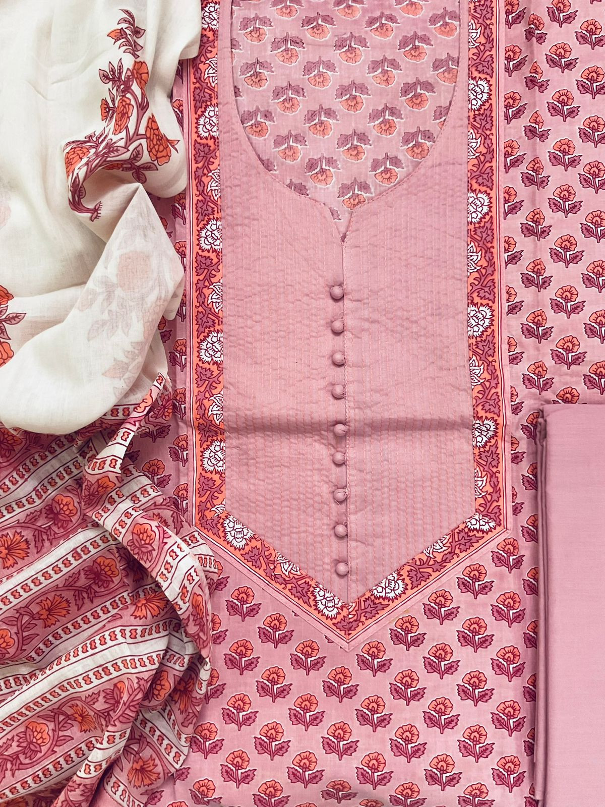 Pure Cotton Printed Embroidered Suit - Pink