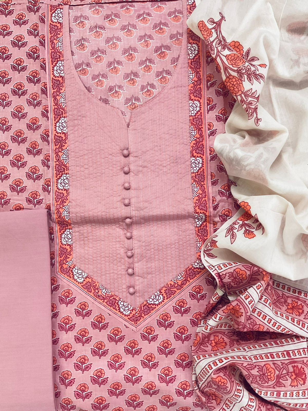 Pure Cotton Printed Embroidered Suit - Pink