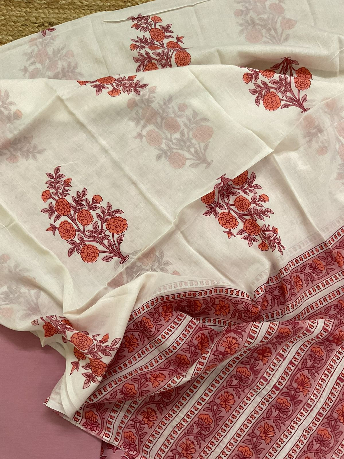 Pure Cotton Printed Embroidered Suit - Pink