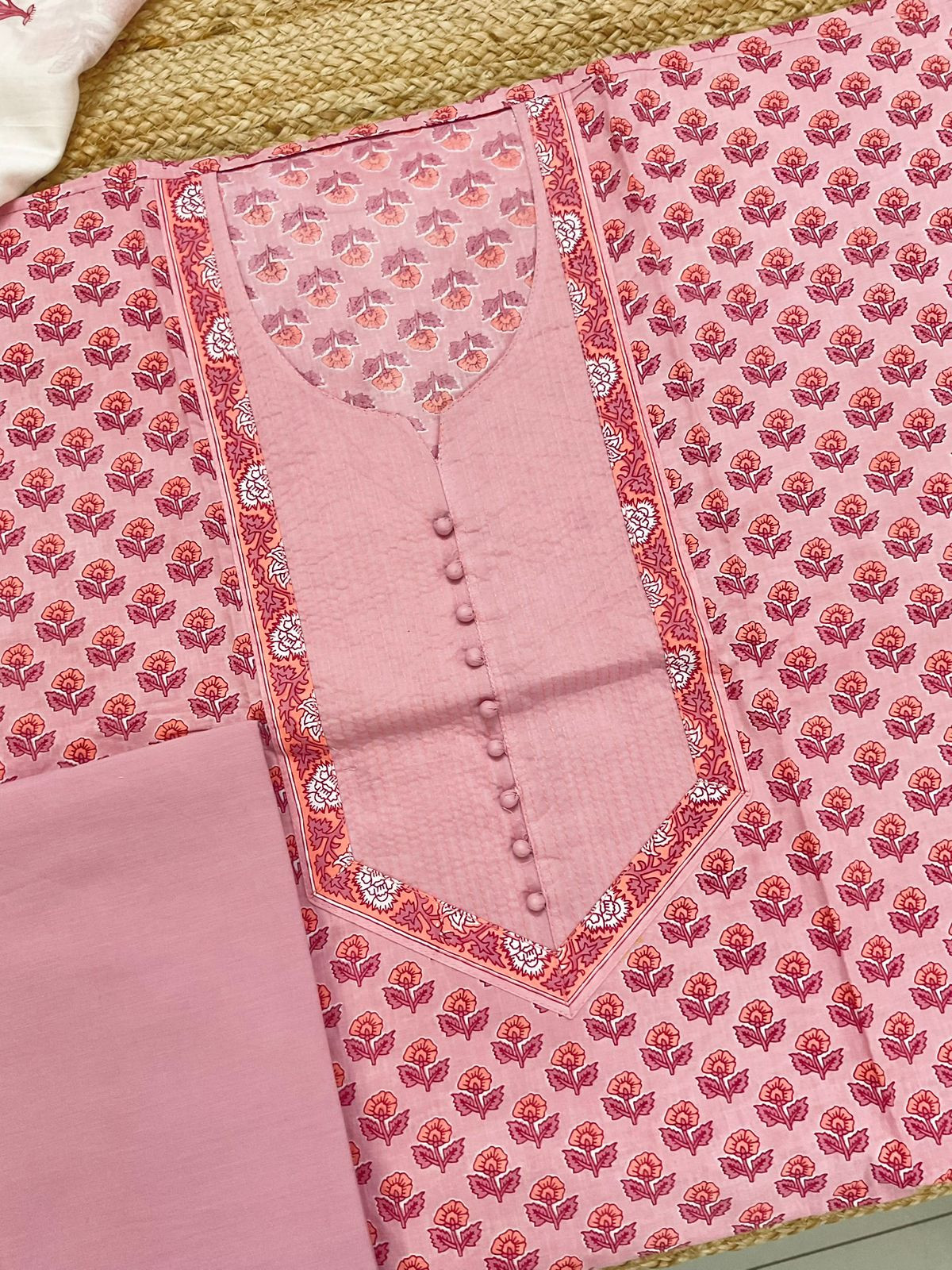 Pure Cotton Printed Embroidered Suit - Pink
