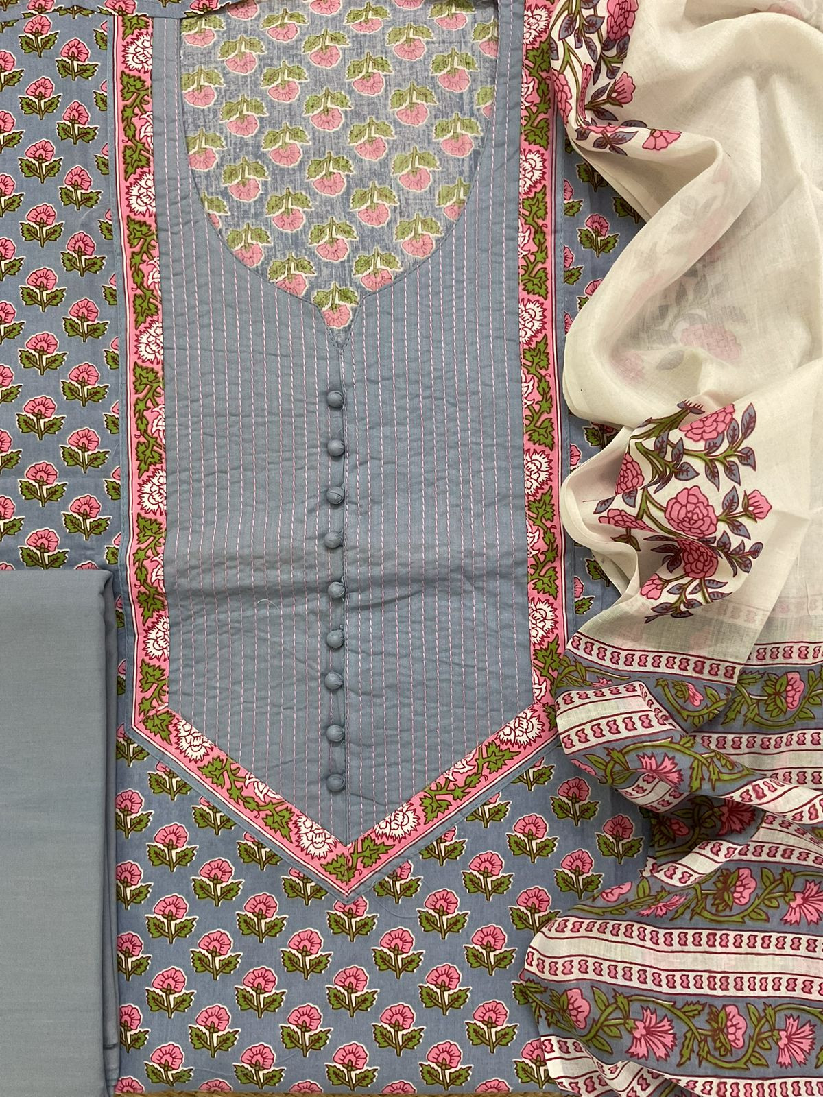 Pure Cotton Printed Embroidered Suit - Lavender