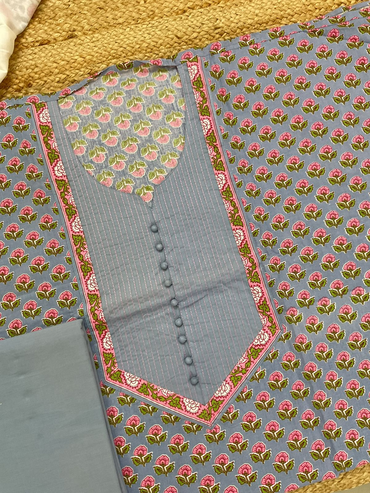 Pure Cotton Printed Embroidered Suit - Lavender