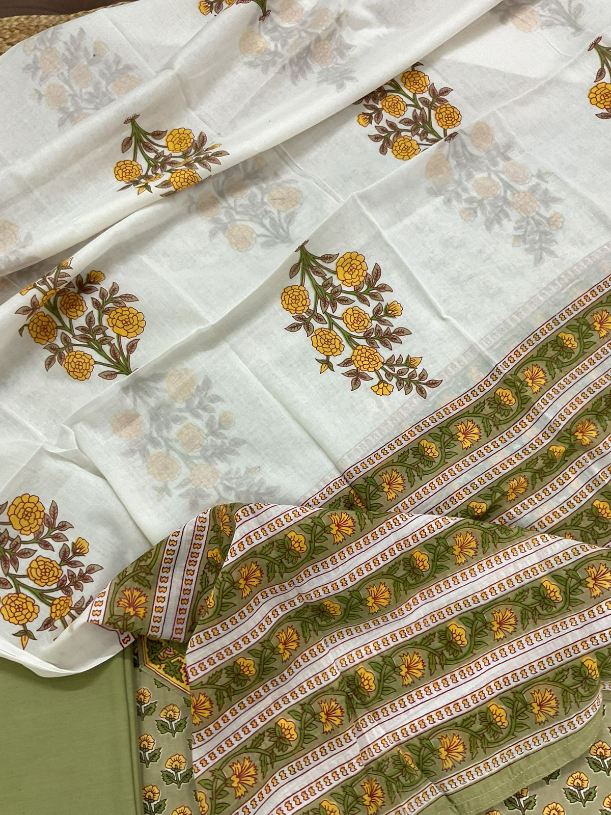 Pure Cotton Printed Embroidered Suit - Green