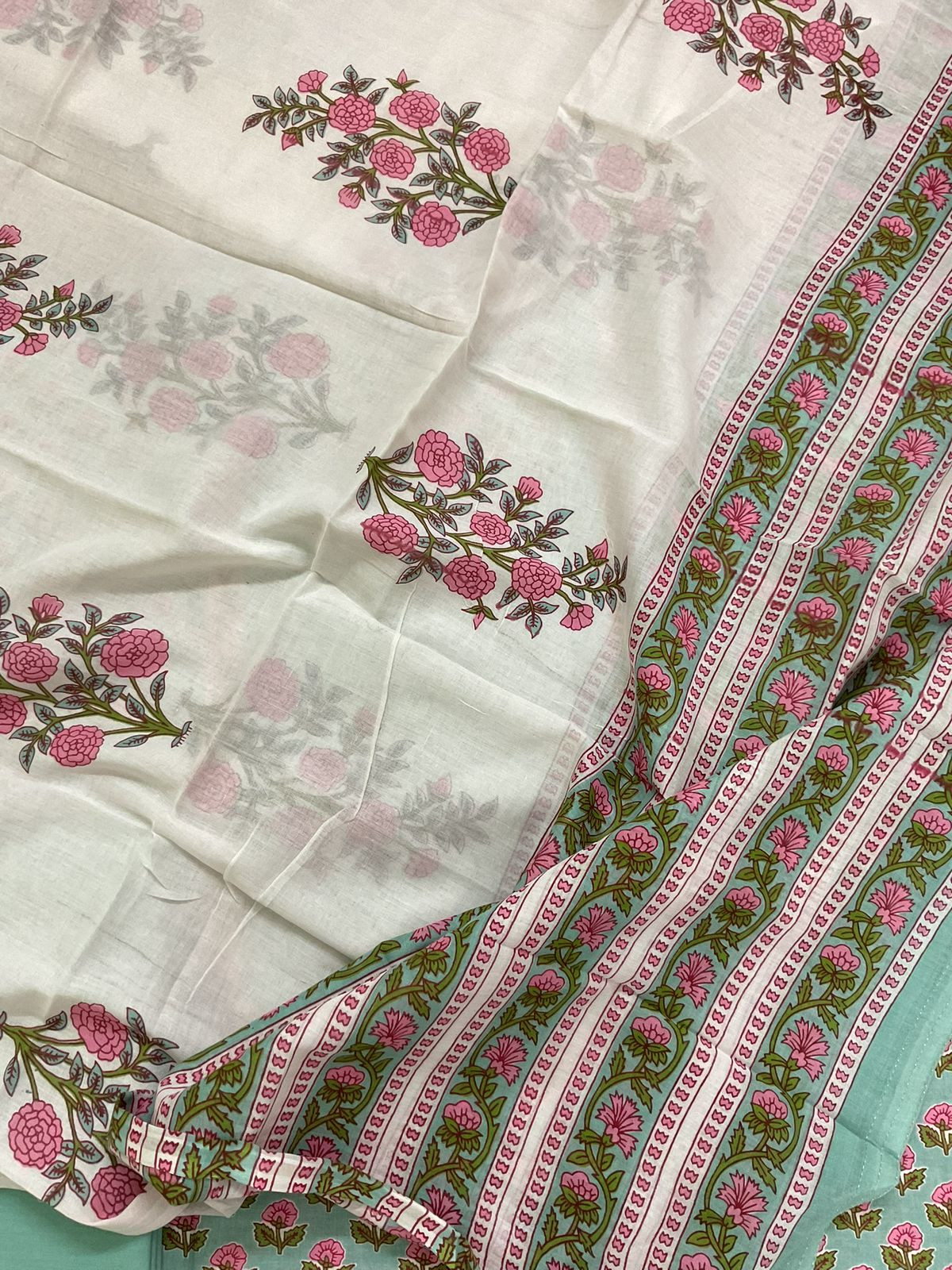 Pure Cotton Printed Embroidered Suit - Sea Blue