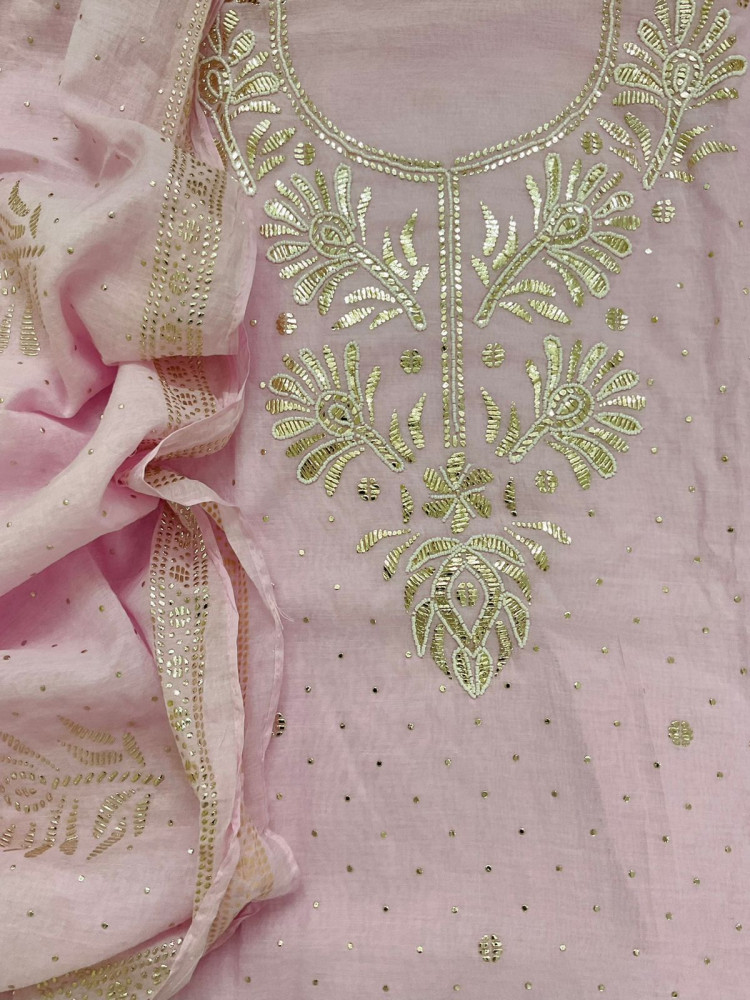 Image of Soft Chanderi Embroidered Suit - Lilac
