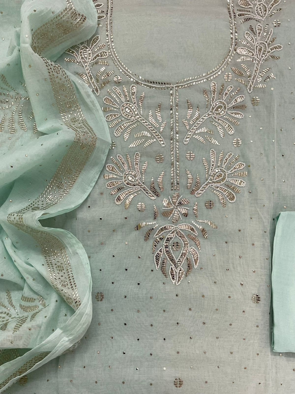 Soft Chanderi Embroidered Suit - Sea Green