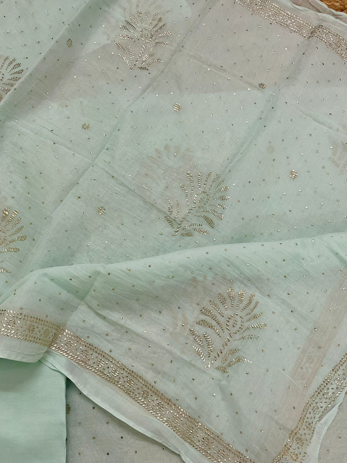 Soft Chanderi Embroidered Suit - Sea Green